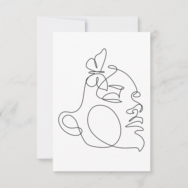 Woman Face Line Art Thank You Card (Front)
