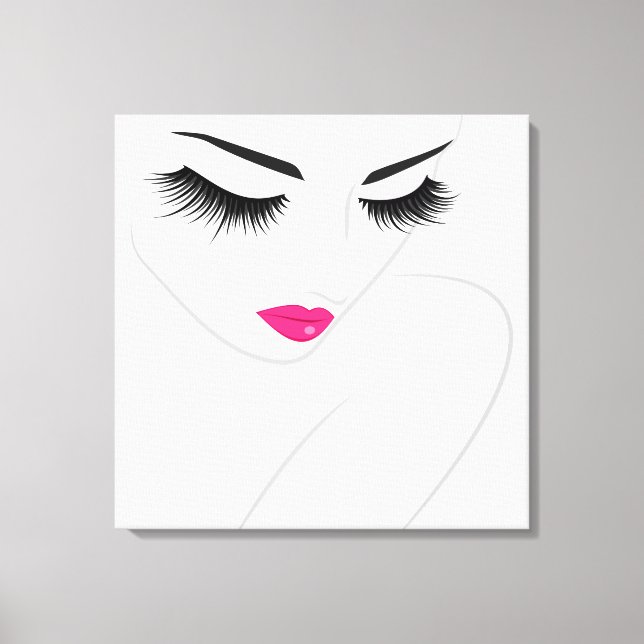 Woman Face long lashes Lash Extension Line art  Canvas Print (Front)