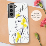 Woman Face Yellow Flowers Fashion Elegant Monogram Samsung Galaxy Case<br><div class="desc">This pretty phone case design was created using my original hand drawn minimalist fashion illustration of a beautiful woman with abstract yellow flowers in her hair. Chic and artistic gift for everyone who loves art and beauty; for makeup artists, hair stylists, estheticians. • Personalize it with your initial in elegant...</div>
