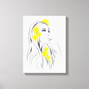 Woman face Yellow flowers Fashion illustration art Canvas Print