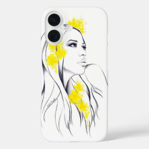 Woman face Yellow flowers Fashion illustration art iPhone 16 Case