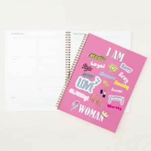 Woman feminine I AM WOMAN positive affirmations Planner