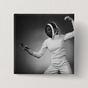 Woman Fencing 2 Inch Square Button