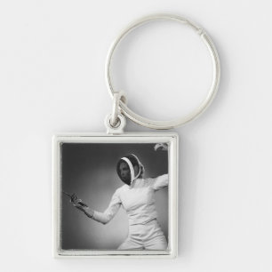 Woman Fencing Keychain
