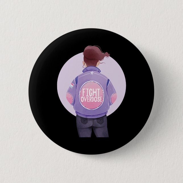 woman fight overdose Purple Ribbon Overdose Awaren 2 Inch Round Button (Front)