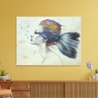 Woman fish Mermaid portrait Surreal drawing art