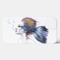 Woman fish Mermaid portrait Surreal drawing art