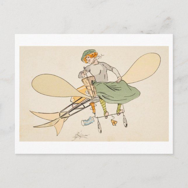 Woman Flying an Airplane Vintage Postcard (Front)