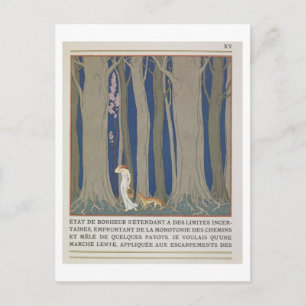 Woman followed by a Leopard, illustration from 'Le Postcard