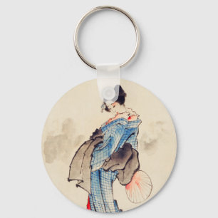 Woman Full-Length Portrait by Katsushika Hokusai Keychain