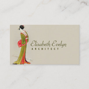 Woman Geisha Chinese Art Hand Painted Business Card