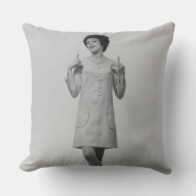 Woman Gesturing Throw Pillow (Front)