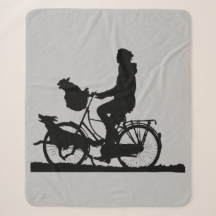 Woman Girl Biking with Dogs Fun Bike Art Sherpa Blanket
