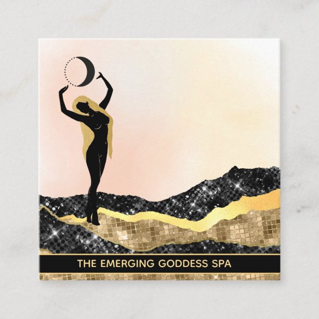 *~* Woman Goddess Moon Peach Pastel  Glitter  Square Business Card (Front)