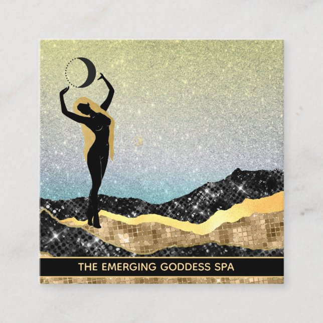 *~* Woman Goddess Moon Rainbow Pastel  Glitter  Square Business Card (Front)