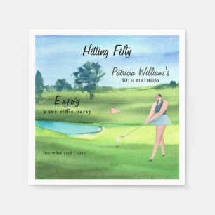 Woman Golf Player Hitting Fifty 50th Birthday Napkin