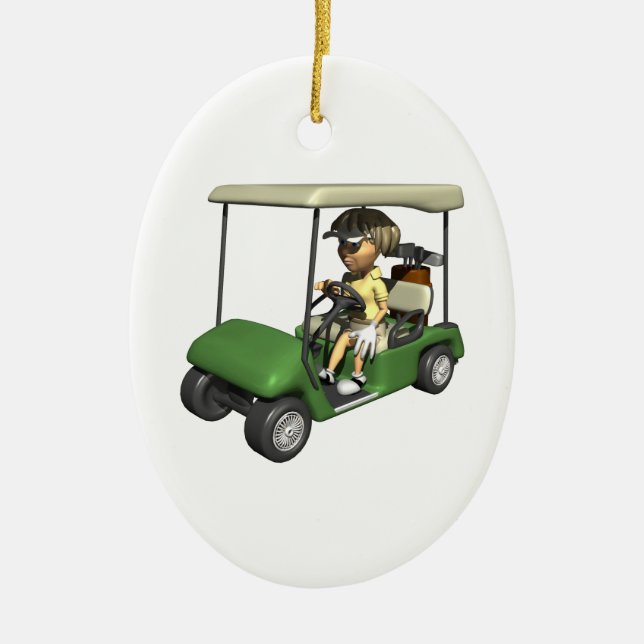 Woman Golfer Cart Ceramic Ornament (Front)