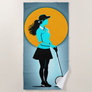 Woman Golfer Design Cotton Beach Towel