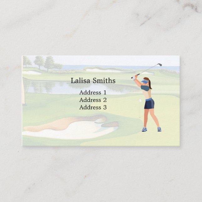 Woman golfer is golfing business card (Front)