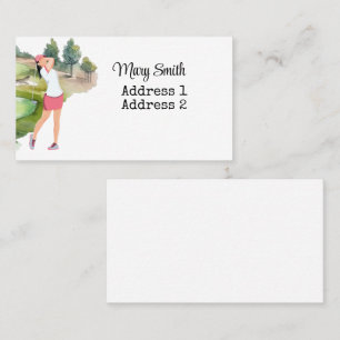 Woman Golfer is golfing on golf course watercolor Business Card