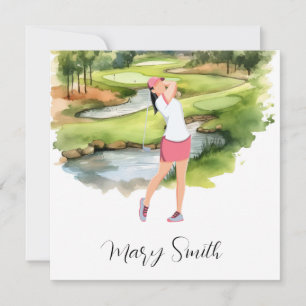 Woman Golfer is golfing on golf course watercolor Holiday Card
