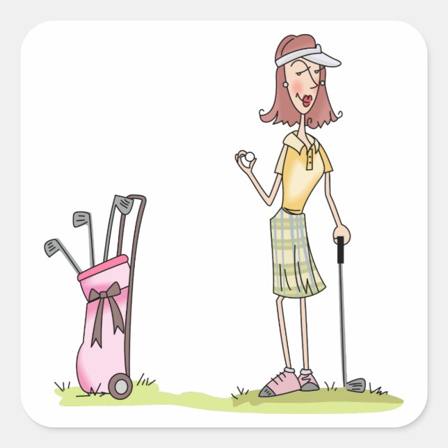 Woman Golfer Square Sticker (Front)