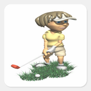 Woman Golfer Square Sticker