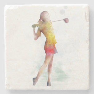 WOMAN GOLFER STONE COASTER