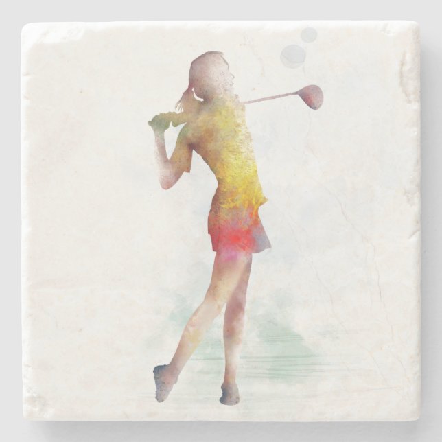 WOMAN GOLFER STONE COASTER (Front)