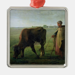 Woman Grazing her Cow, 1858 Metal Ornament