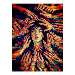 Woman Hands Covering Face Intense Emotional Poster