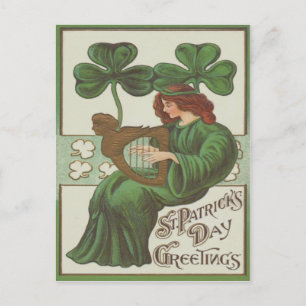 Woman Harp of Erin Shamrock Postcard