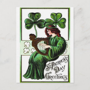 Woman Harp of Erin Shamrock, St Patrick’s Day Post Postcard