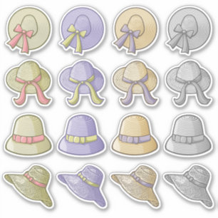 Woman Hat Icons Sticker Set