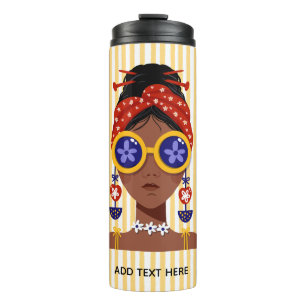 Woman Head Illustration on Yellow Thermal Tumbler