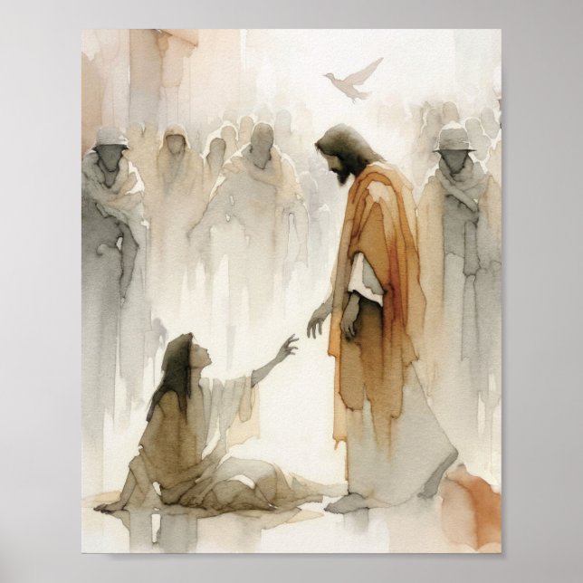 Woman Healed - Digital Watercolor Jesus Poster (Front)