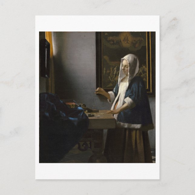 Woman Holding a Balance by Johannes Vermeer Postcard (Front)