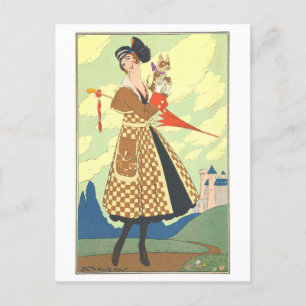 Woman Holding a Dog Vintage Postcard