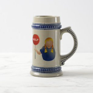 Woman Holding a Help Sign Beer Stein