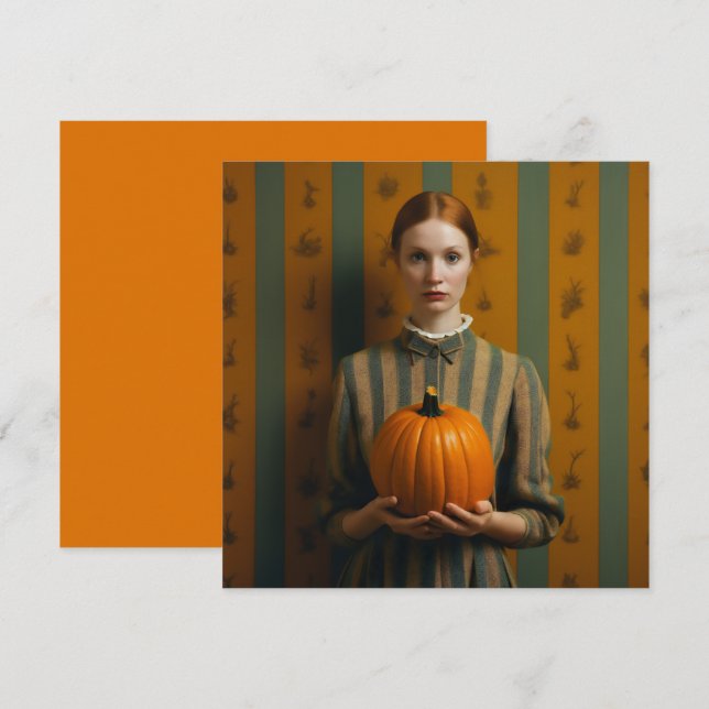 Woman Holding A Pumpkin Holiday Card (Front/Back)
