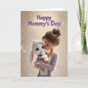 Woman Holding Baby Bunny: Happy Mommy's Day Card