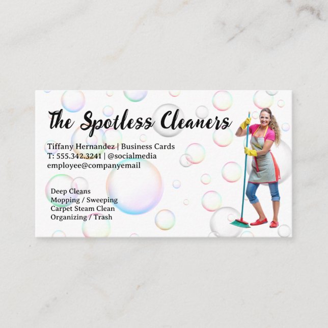 Woman Holding Broom Business Card (Front)