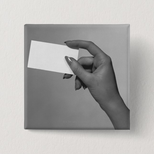 Woman Holding Card 2 Inch Square Button (Front)