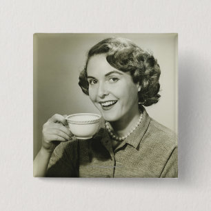 Woman Holding Cups 2 Inch Square Button