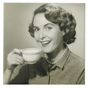Woman Holding Cups Tile