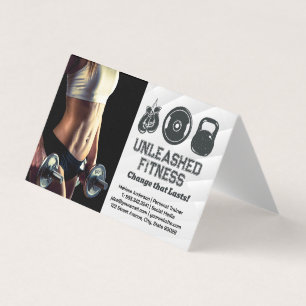 Woman Holding Dumbbells   Gym Equipment Icons Business Card