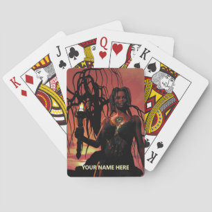 Woman holding flaming torch. Personalized Playing Cards