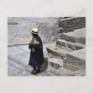 Woman Holding Flowers, Ollantaytambo, Peru Postcard