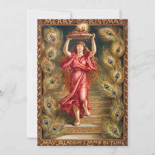 Woman holding lamp with flame from Aladdin's Lamp Holiday Card