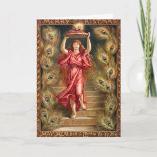 Woman holding lamp with flame from Aladdin's Lamp Holiday Card